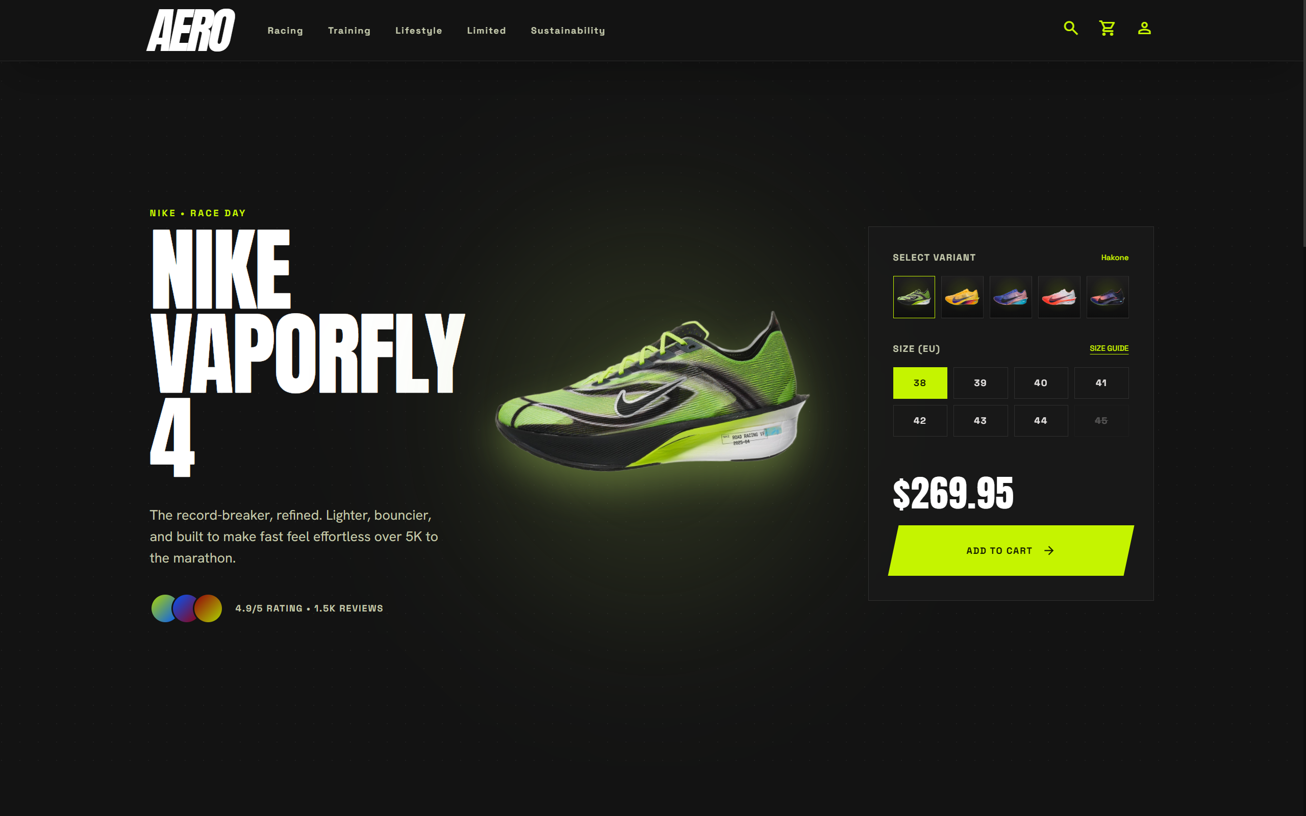 AERO — performance running storefront, Nike Vaporfly 4