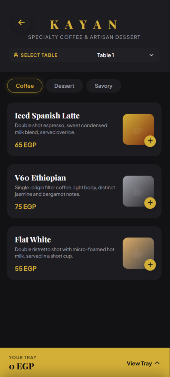 Kayan Lounge — specialty menu app